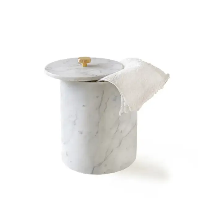 3SC Apuana 2.0 Урна с крышкой d20хh26 см, цвет: мрамор White Statuario/латунь сатинированная матовая