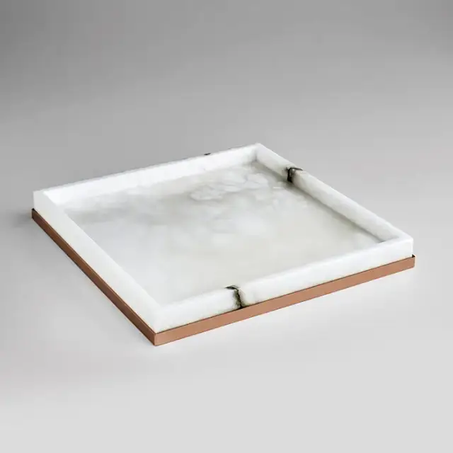 3SC Baster Round Лоток 25.5х2.5х25.5 см., настольный, цвет: алебастр/Warm Brushed Bronze PVD