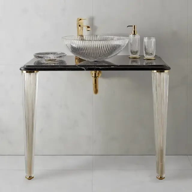 3SC Elegance Консоль 90х54хh97см с раковиной EL11, топ-мрамор emperador dark, сифон, напольная, цвет: золото 24к. Lucido
