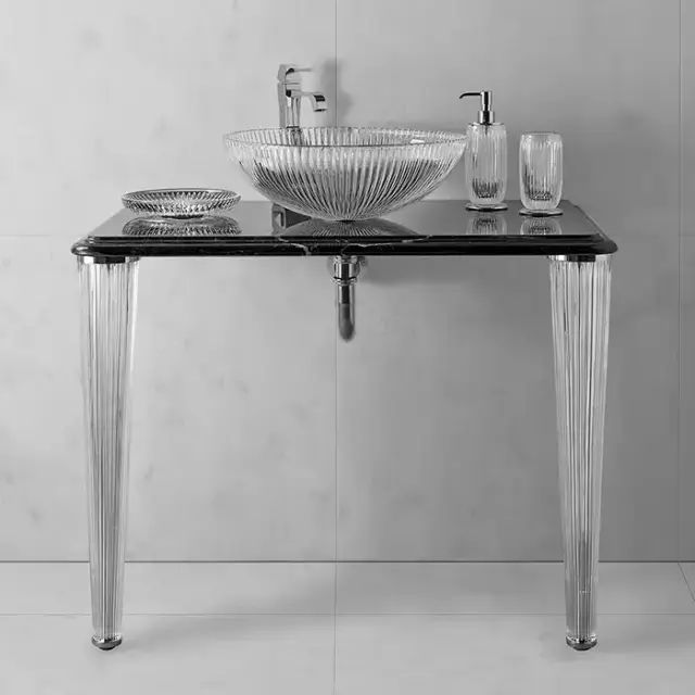 3SC Elegance Консоль 70х54хh97см с раковиной EL11, топ-мрамор emperador dark, сифон, напольная, цвет: хром